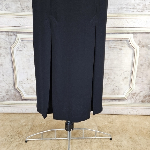 Vintage 1990s Black Maxi Skirt Long Front Slit Classic Office Column Goth 90s - Picture 6 of 14